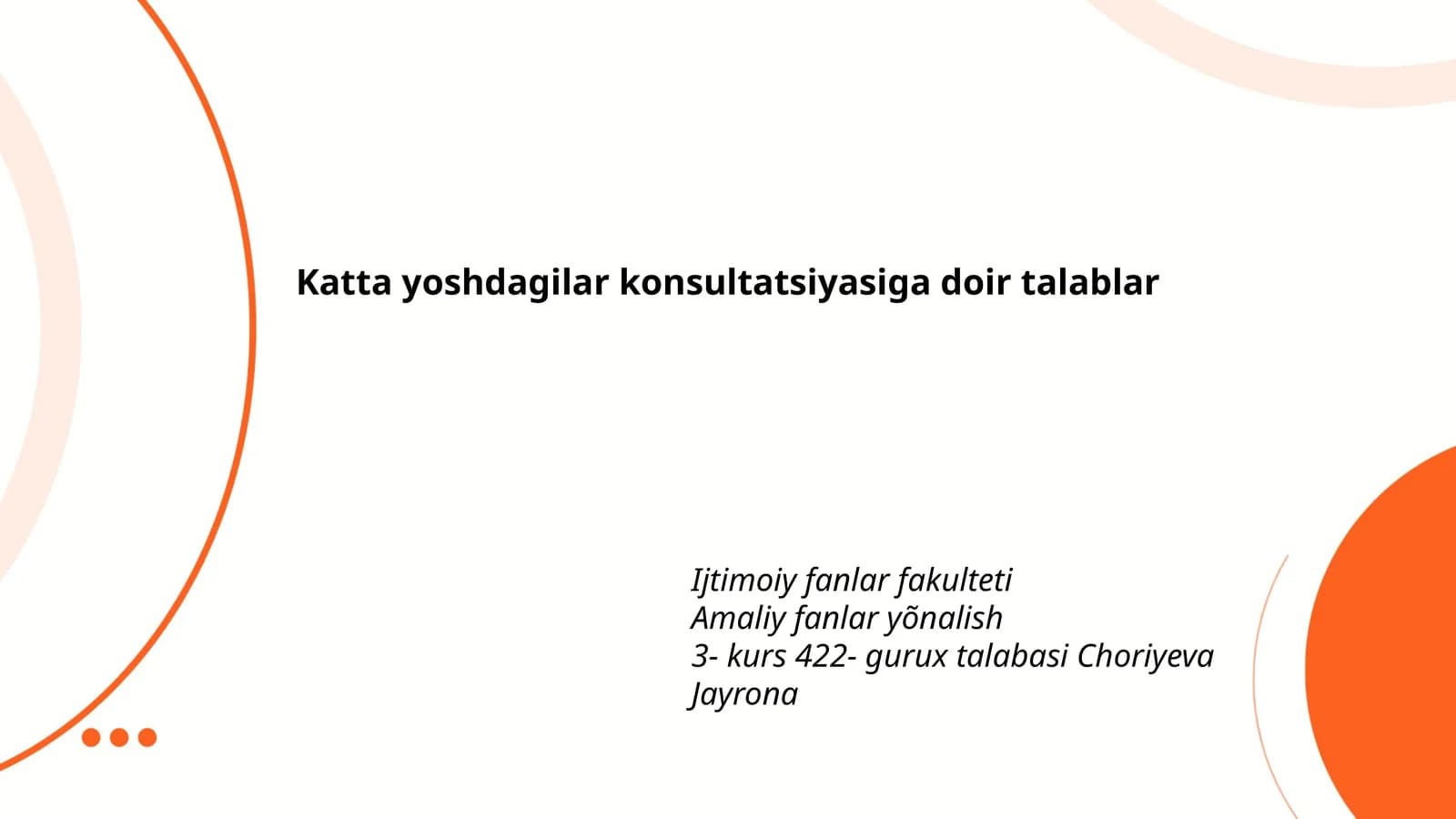 Katta yoshdagilar konsultatsiyasiga doir talablar
