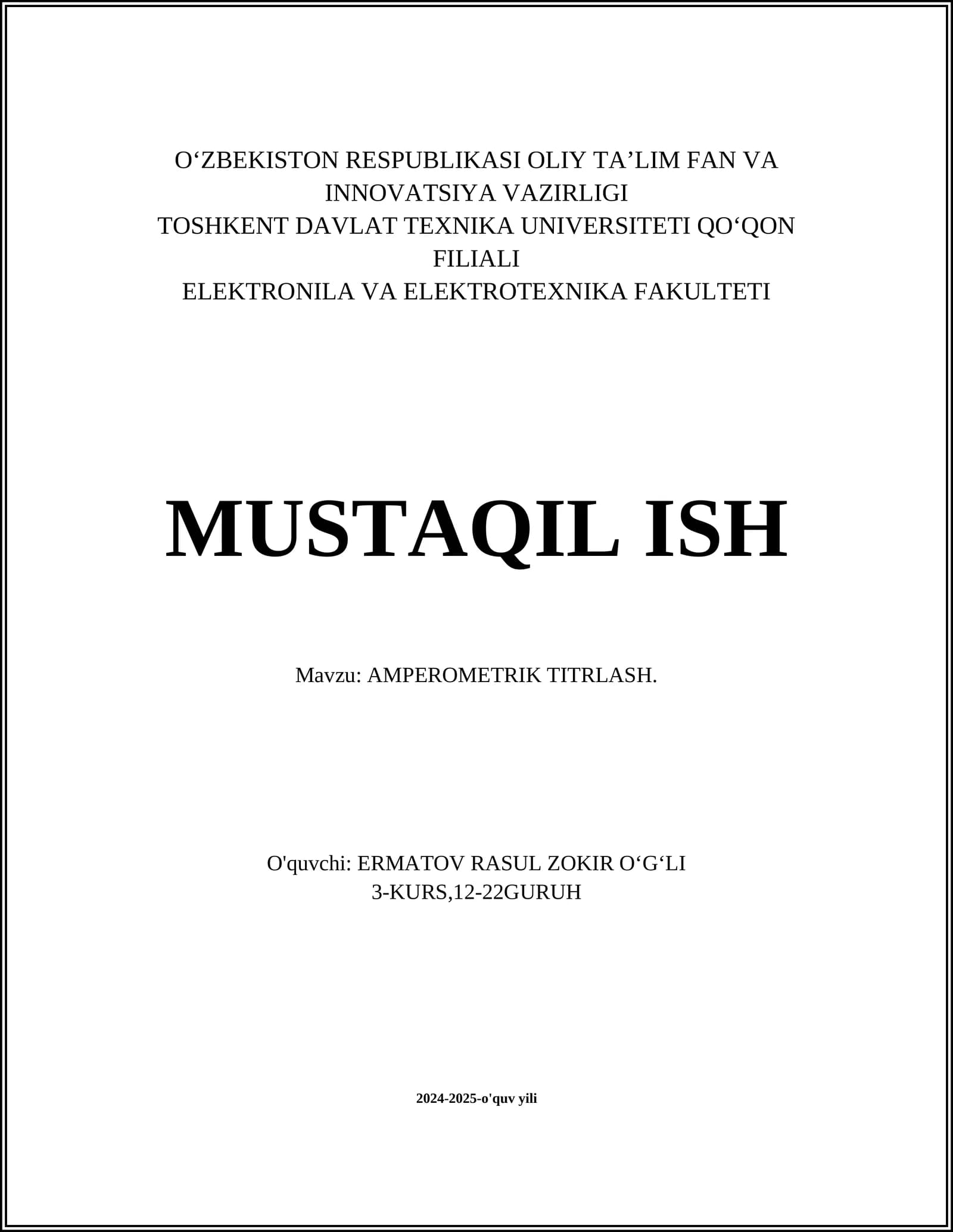 AMPEROMETRIK TITRLASH