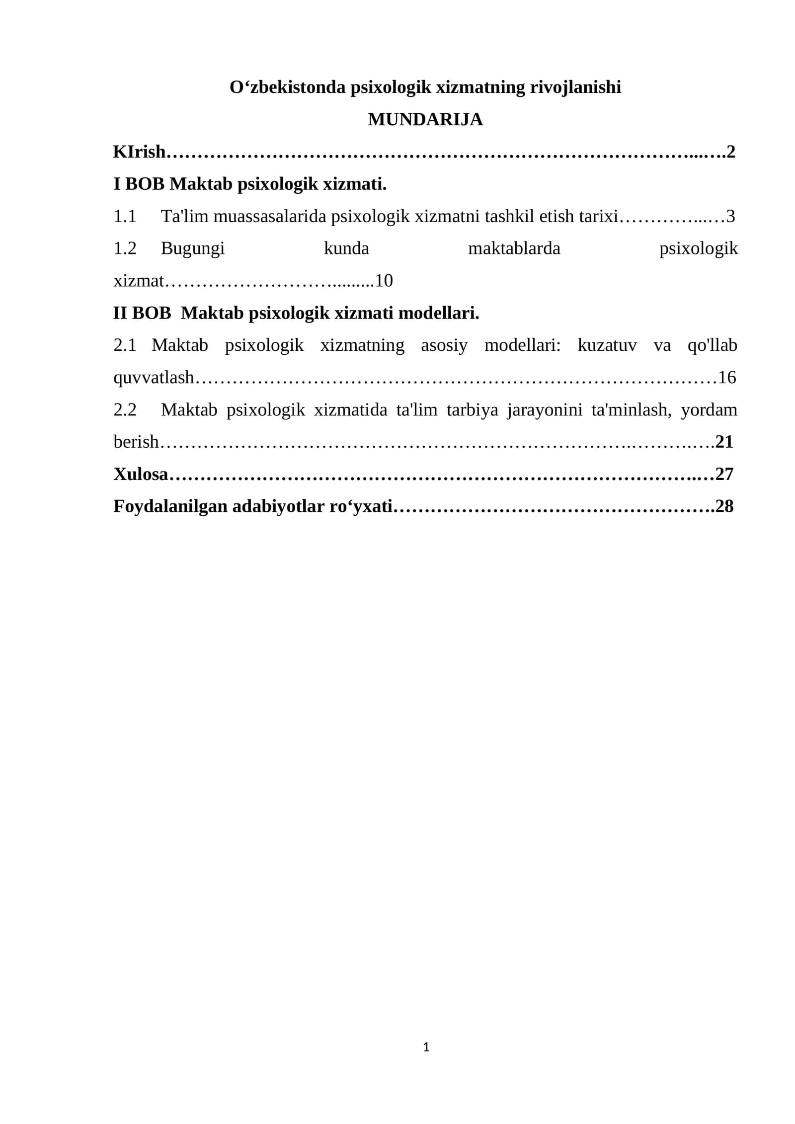 O‘zbekistonda psixologik xizmatning rivojlanishi