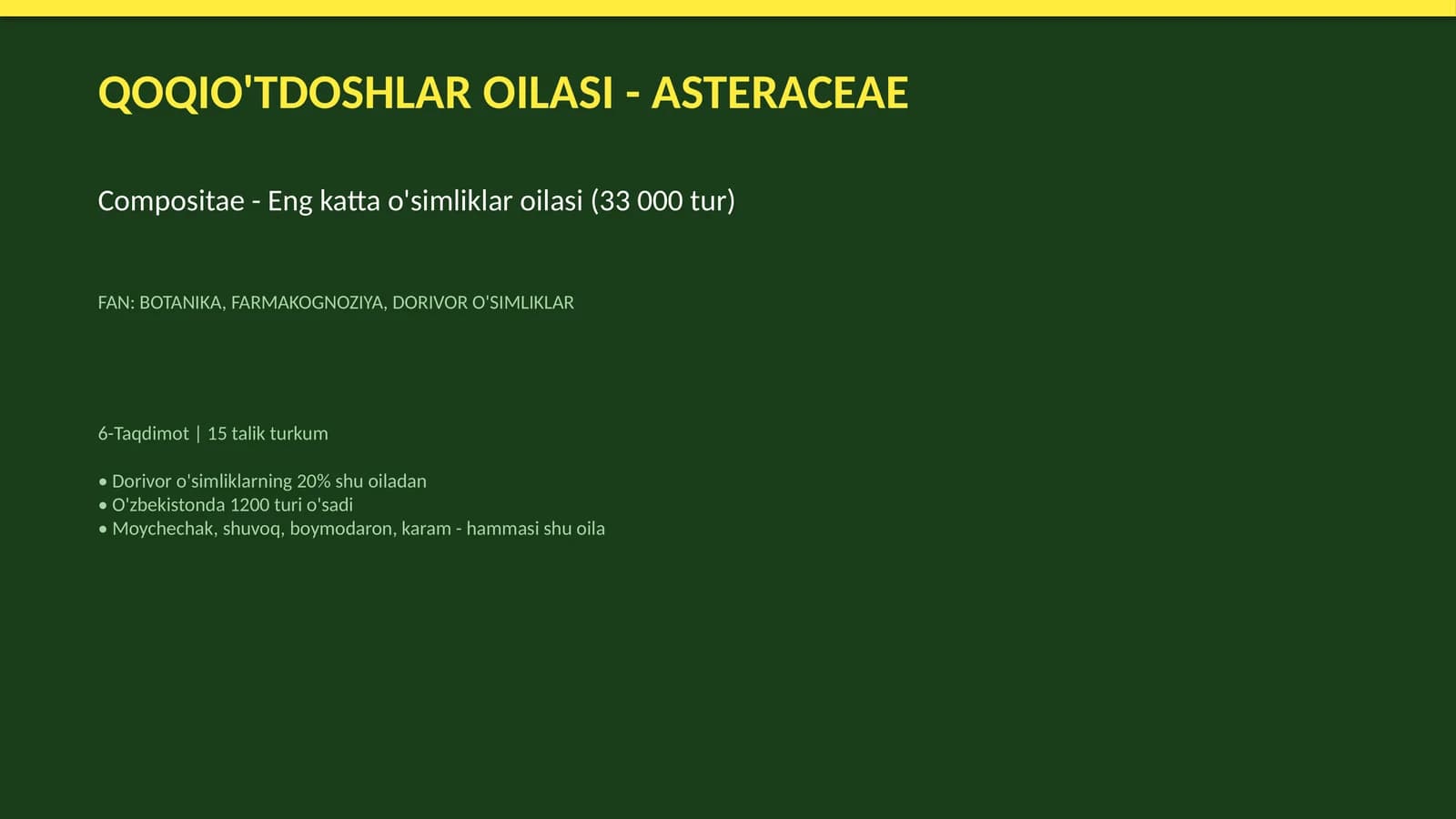 QOQIO'TDOSHLAR OILASI - ASTERACEAE