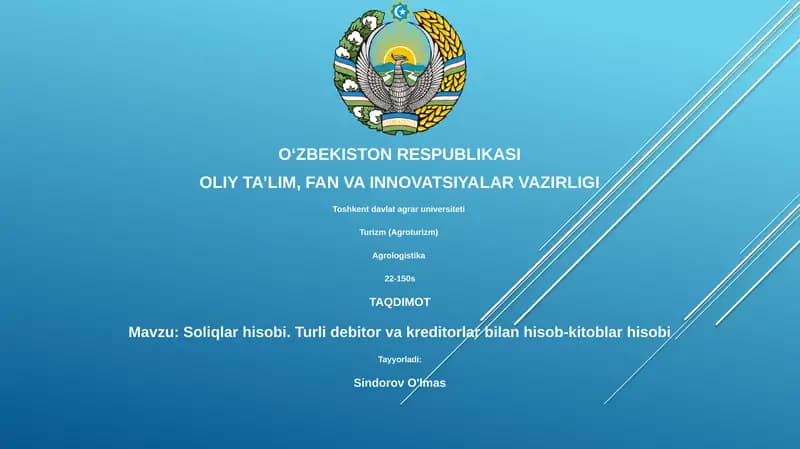 Soliqlar hisobi. Turli debitor va kreditorlar bilan hisob-kitoblar hisobi