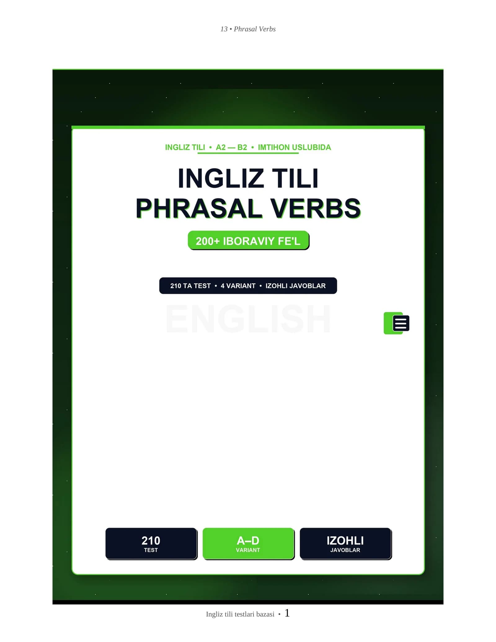 INGLIZ TILI PHRASAL VERBS TESTLARI