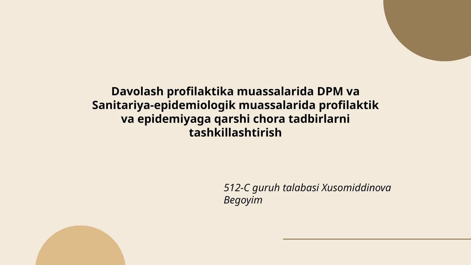 Davolash profilaktika muassalarida DPM va Sanitariya-epidemiologik muassalarida profilaktik va epidemiyaga qarshi chora tadbirlarni tashkillashtirish