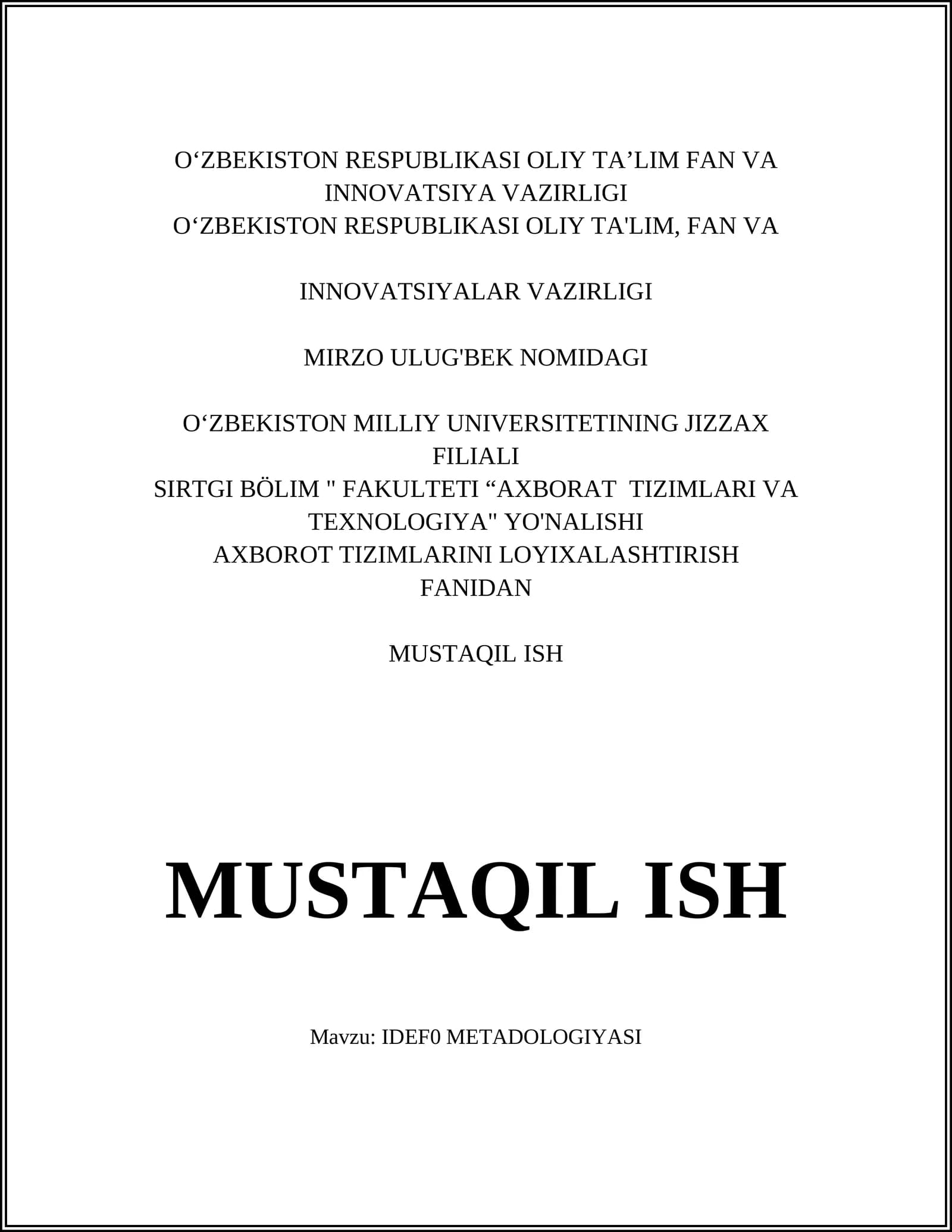 IDEFO METADOLOGIYASI