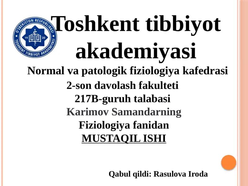 Ichki muhitning tarkibi va hajmini boshqarishda buyraklarning ahamiyati.