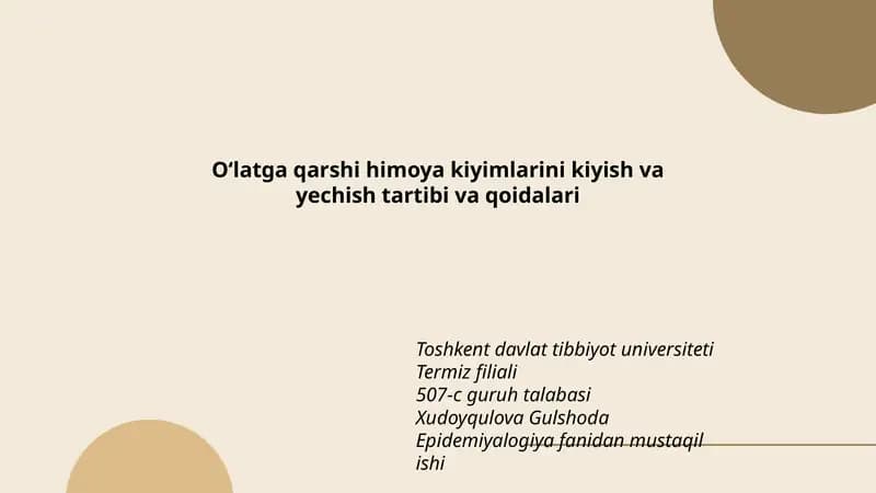Oʻlatga qarshi himoya kiyimlarini kiyish va yechish tartibi va qoidalari