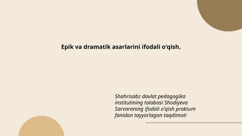 Epik va dramatik asarlarini ifodali oʻqish