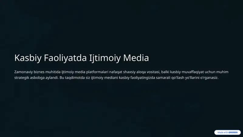 Kasbiy Faoliyatda Ijtimoiy Media