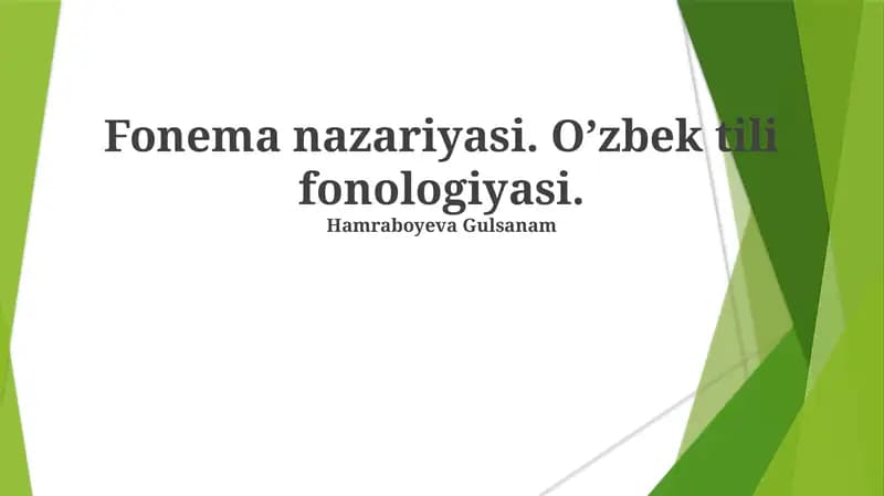 Fonema nazariyasi. Oʼzbek tili fonologiyasi