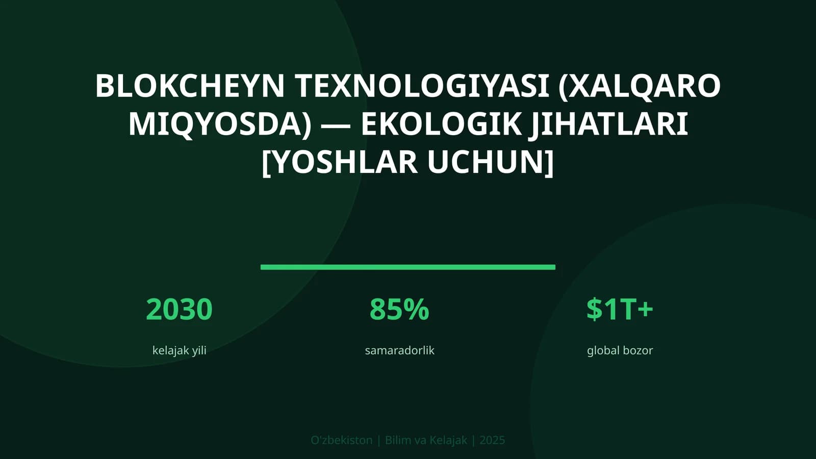 Blokcheyn texnologiyasi (xalqaro miqyosda) - ekologik jihatlari [yoshlar uchun]