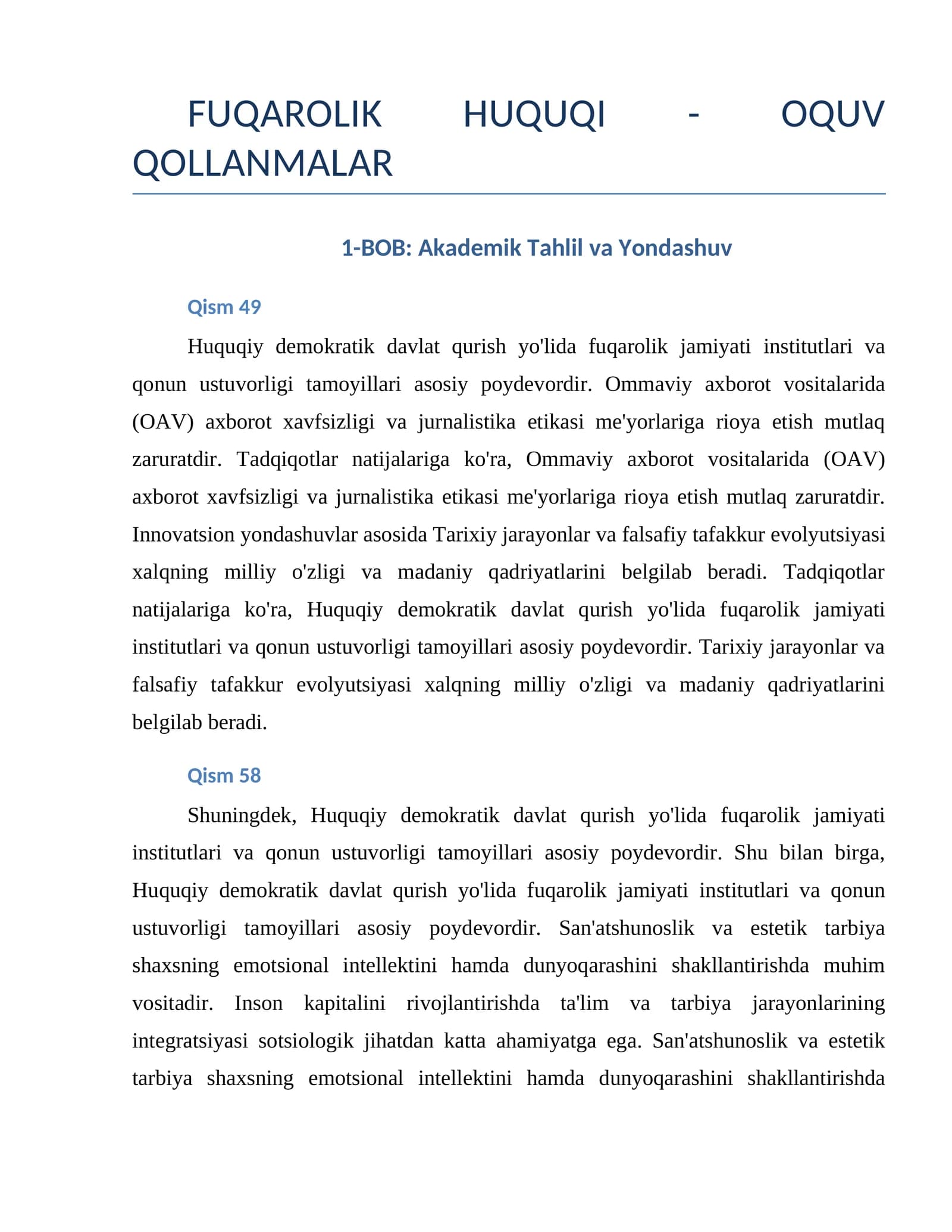 FUQAROLIK HUQUQI - OQUV QOLLANMALAR