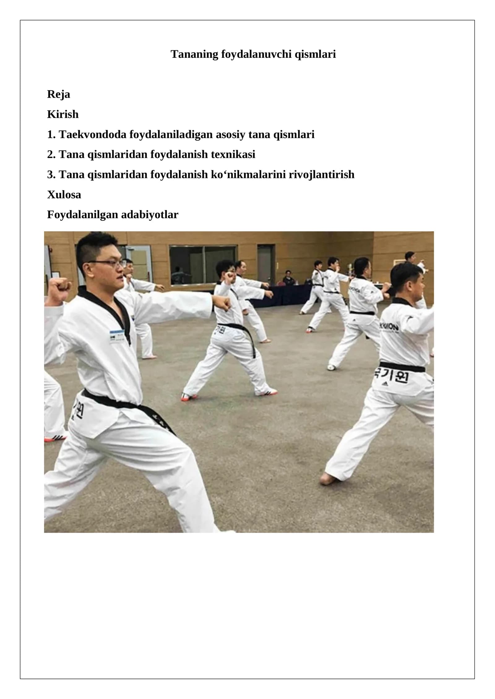 Tananing foydalanuvchi qismlari taekvondo.