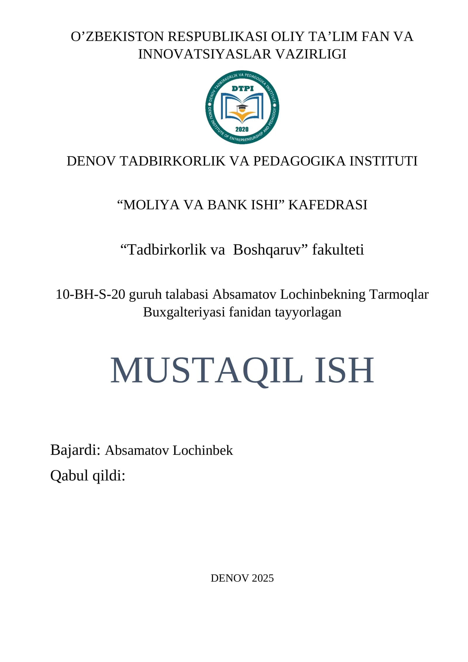 Qurilish Ishlarini Bajarishdan Olingan Daromadlar Hisobi Va Moliyaviy Hisobot