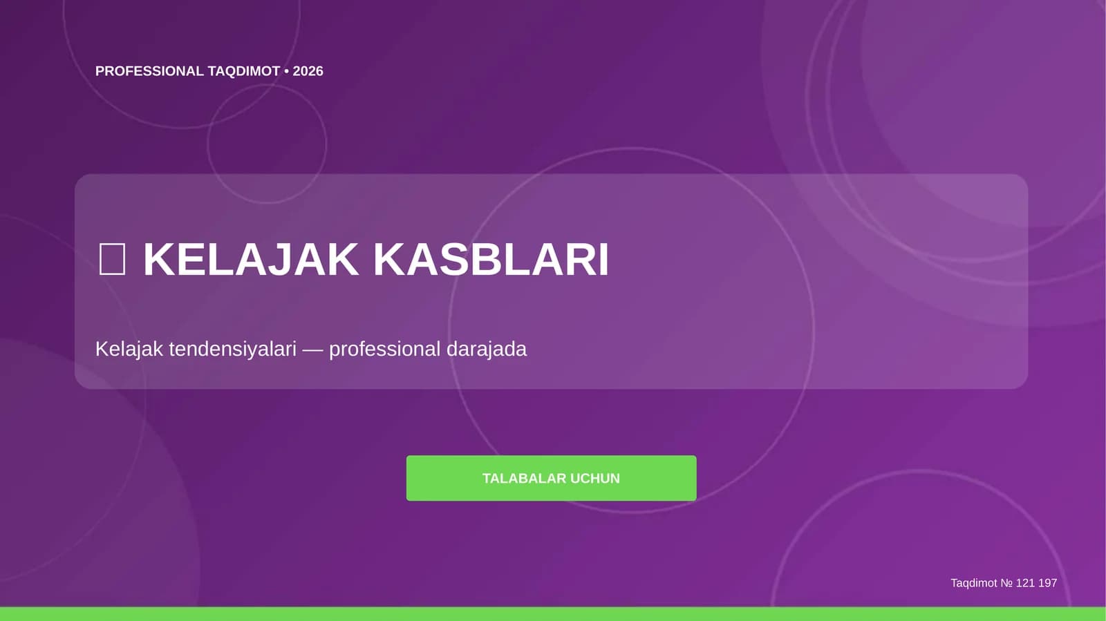 Kelajak kasblari: kelajak tendensiyalari (professional darajada) [talabalar uchun]