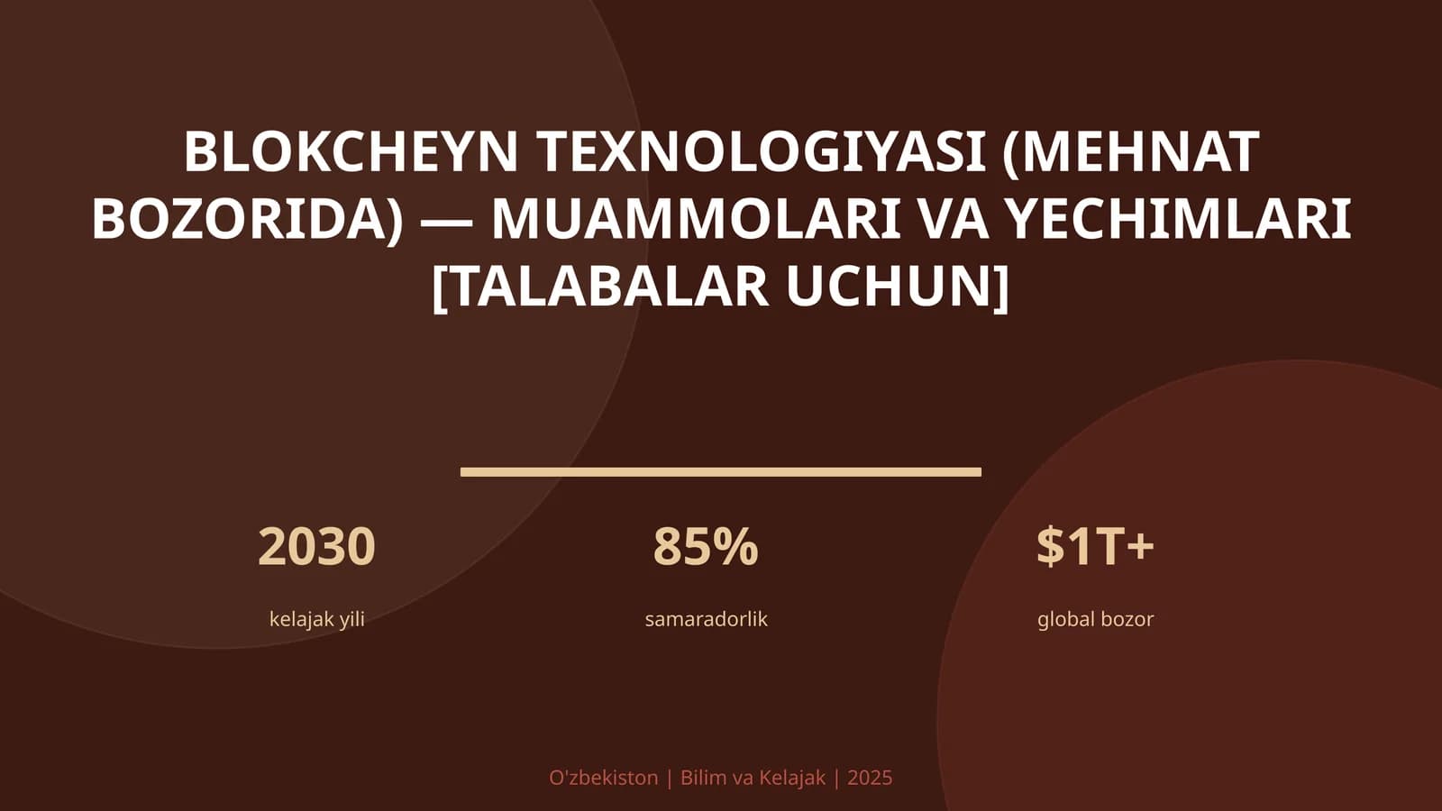Blokcheyn texnologiyasi (mehnat bozorida) — muammolari va yechimlari [talabalar uchun]