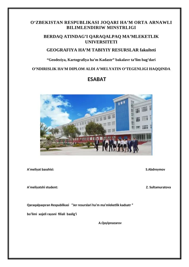 Geodeziya, Kartografiya ha’m Kadastr