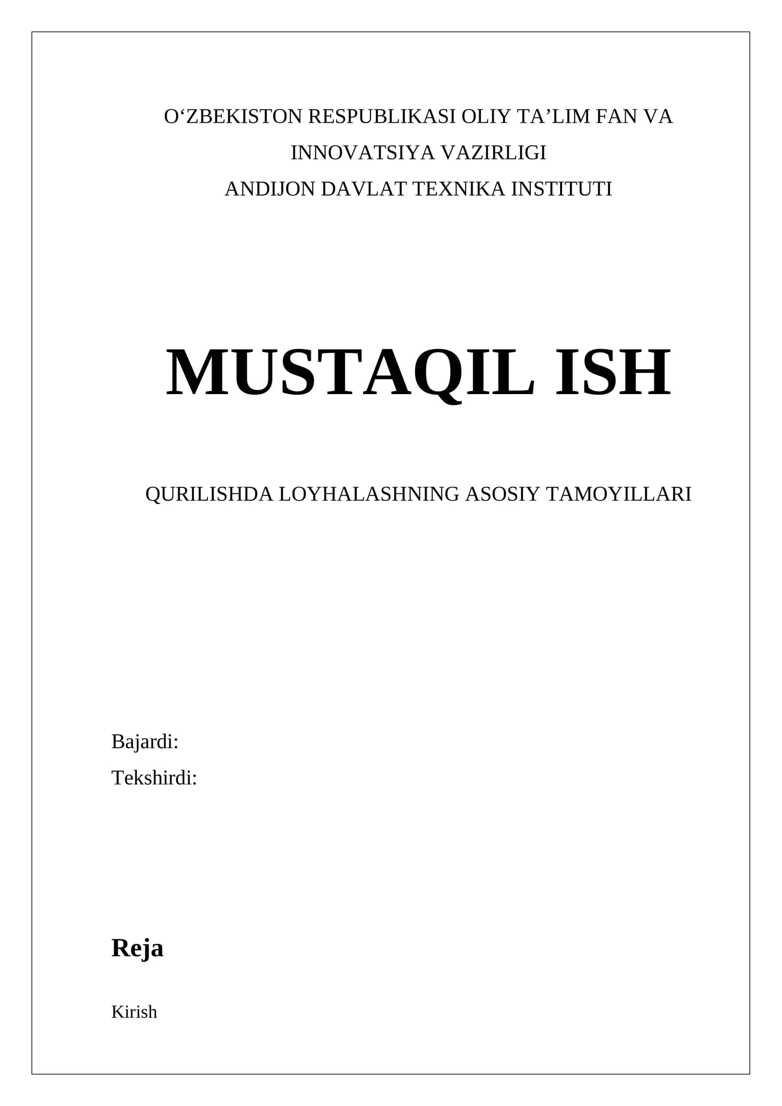 Qurilishda loyhalashning asosiy tamoyillari