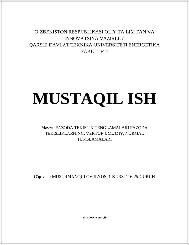 FAZODA TEKISLIK TENGLAMALARI