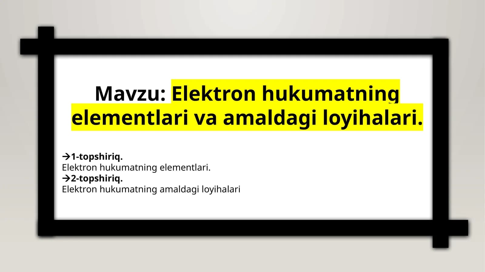 Elektronhukumatning elementlari va amaldagi loyihalari