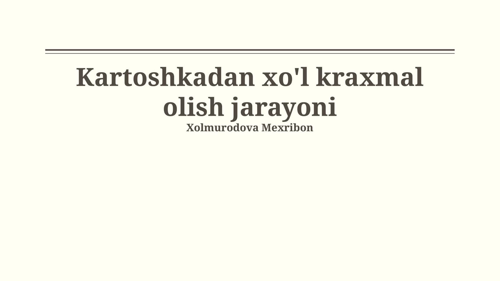 Kartoshkadan xo'l kraxmal olish jarayoni
