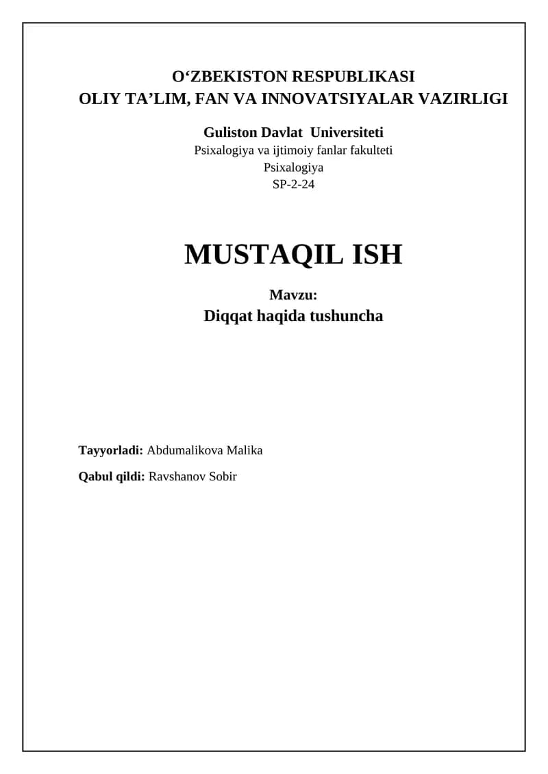 Diqqatning Fiziologik va Kognitiv Asoslari