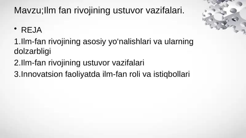 Ilm fan rivojining ustuvor vazifalari