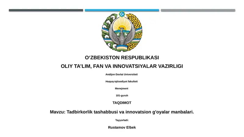 Tadbirkorlik tashabbuslari va innovatsion g'oyalar manbalari