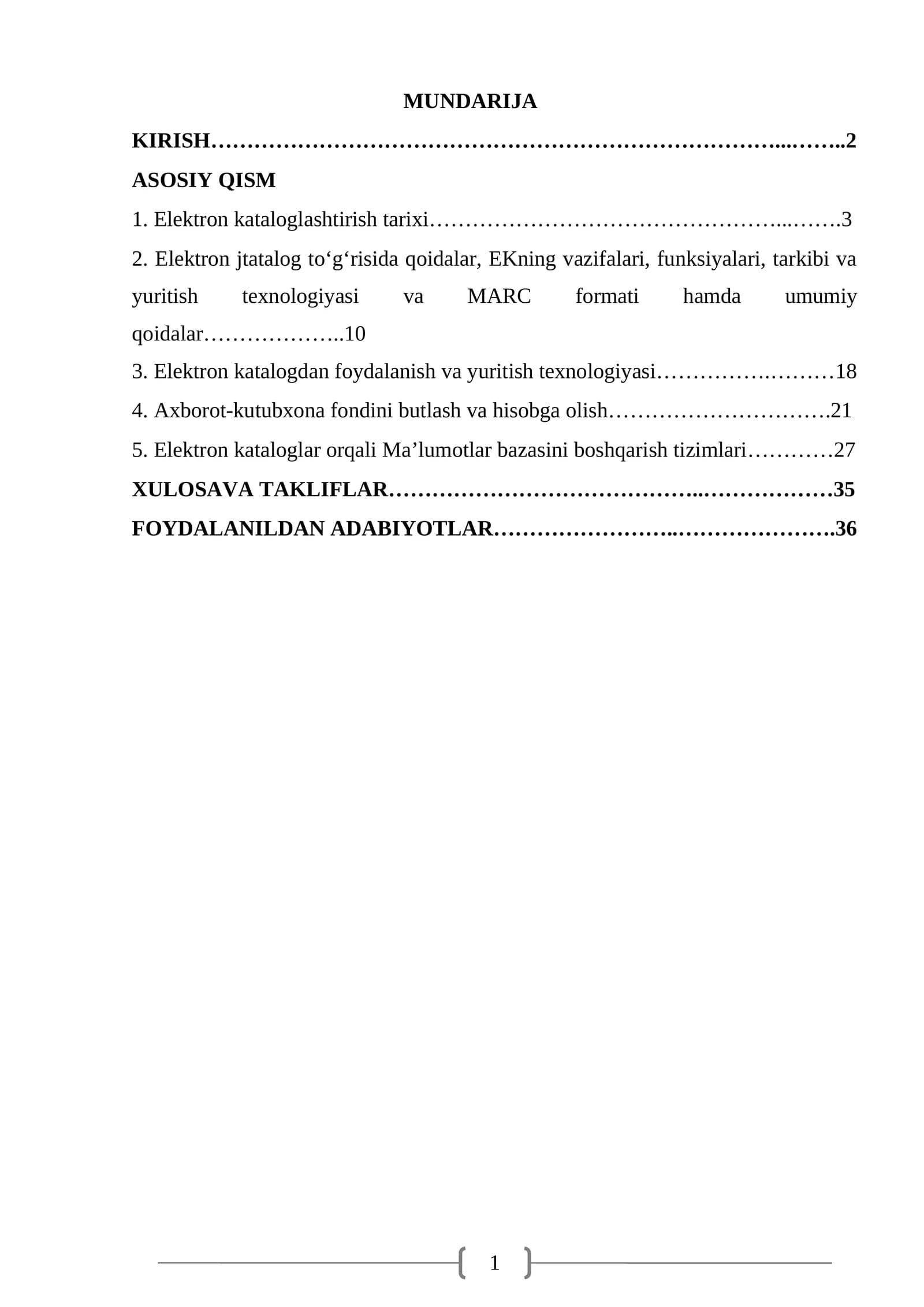 Axborot-kutubxona muassasalarida elektron kataloglashtirish tizimi, tarixi, yuritish texnologiyasi va ma’lumotlar bazasini boshqarish