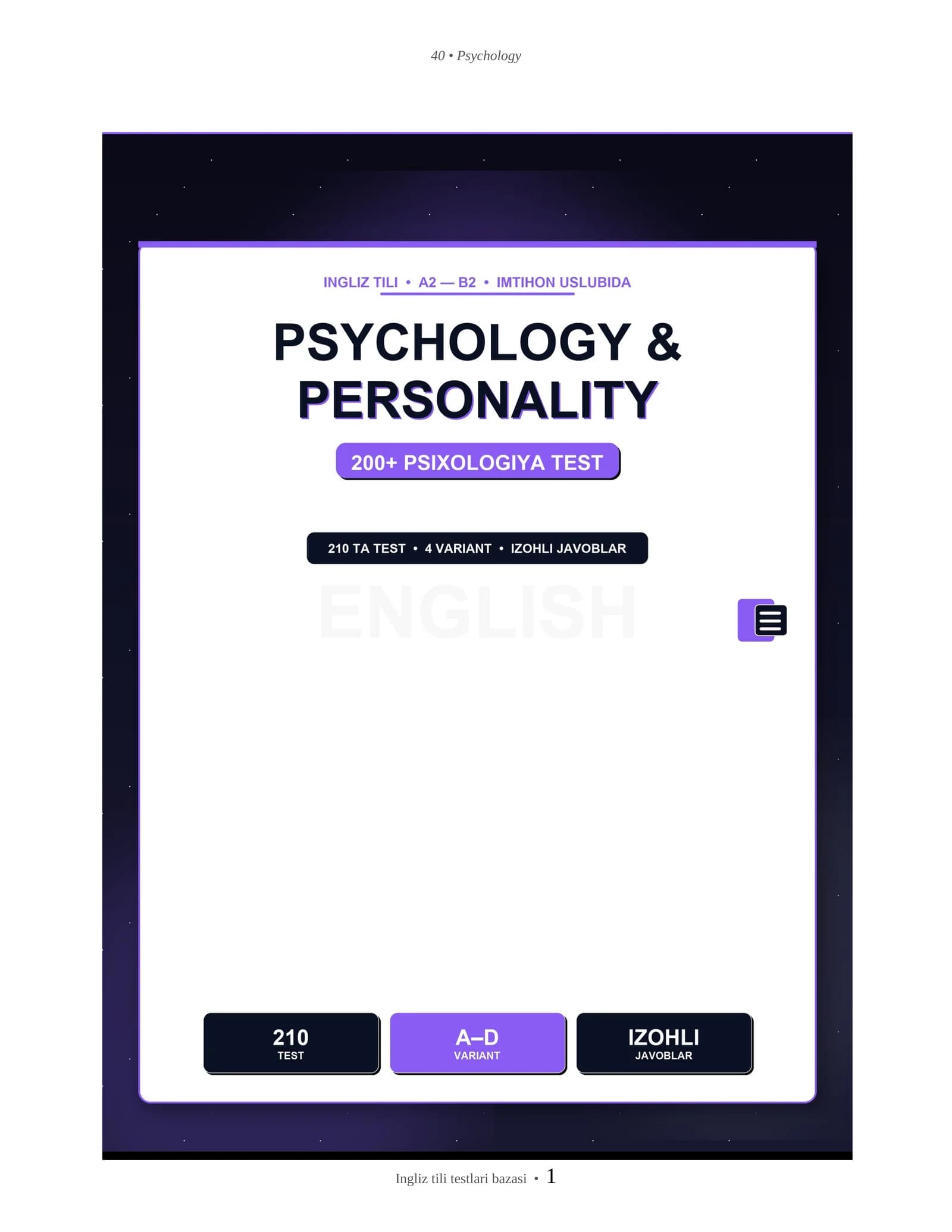 INGLIZ TILI PSYCHOLOGY & PERSONALITY