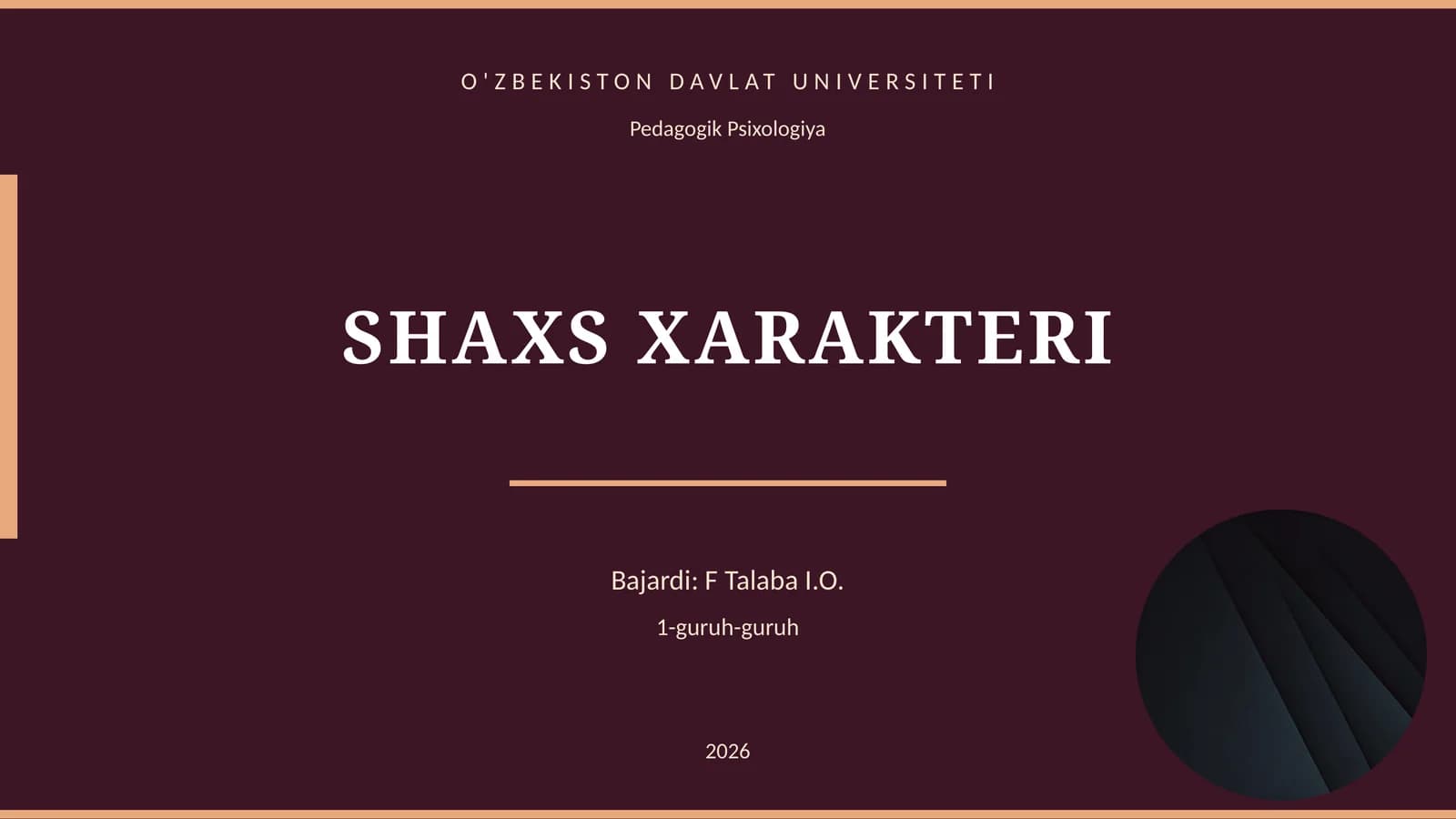 SHAXS XARAKTERI