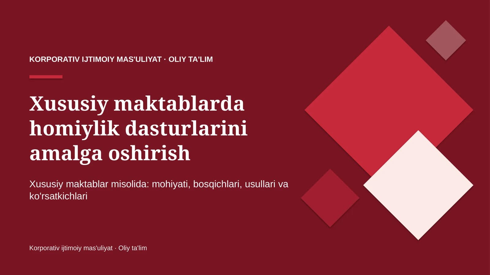 Xususiy maktablarda homiylik dasturlarini amalga oshirish