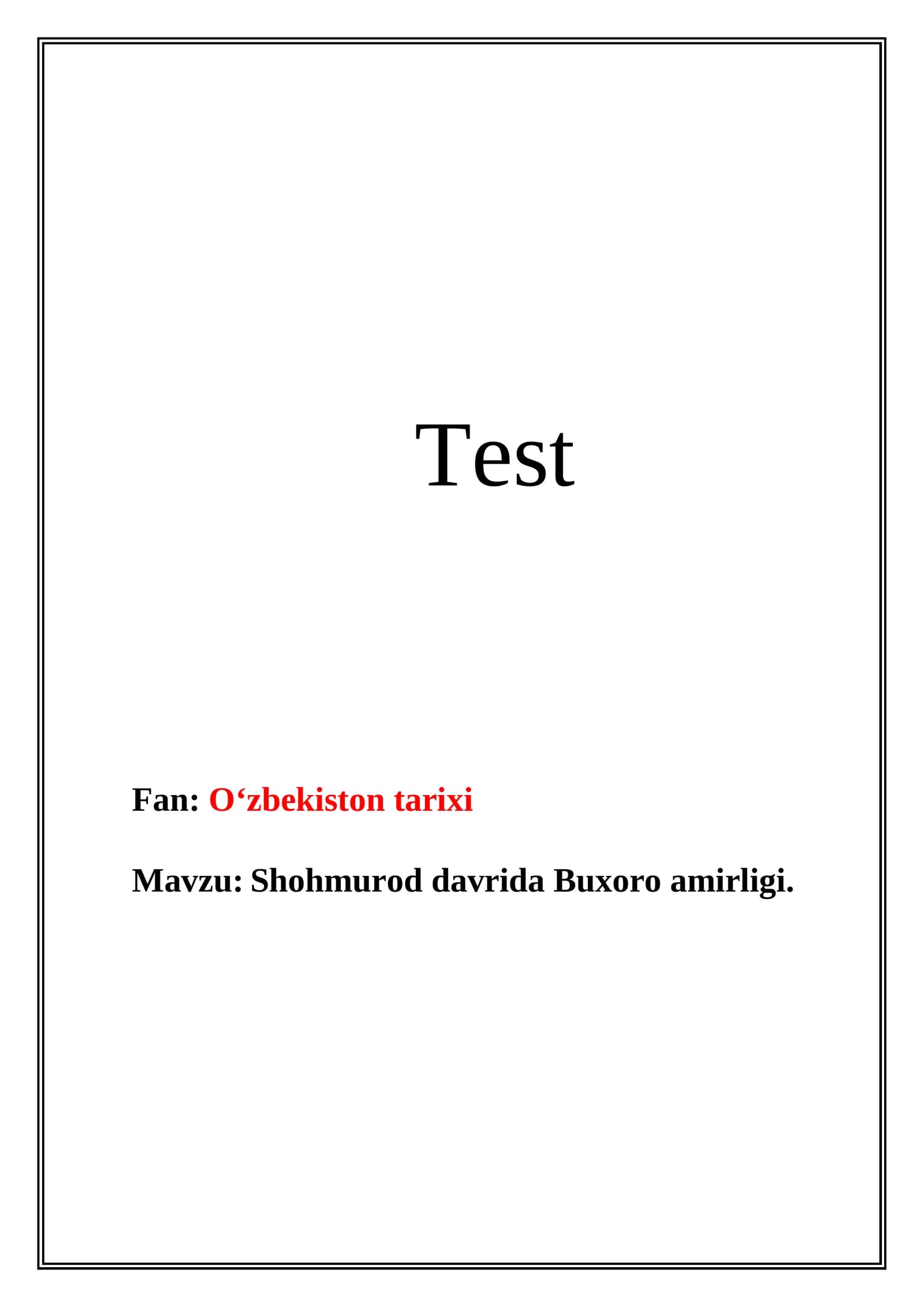 Shohmurod davrida Buxoro amirligi