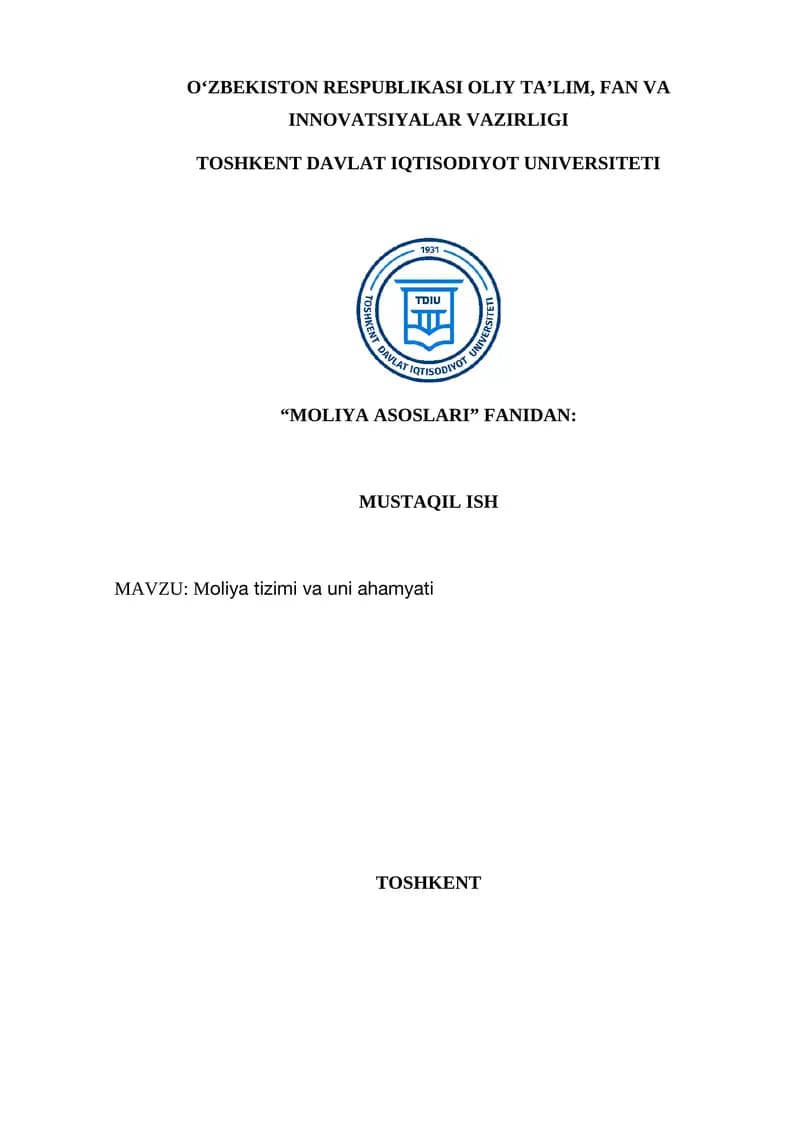 Moliya tizimi va uni ahamyati
