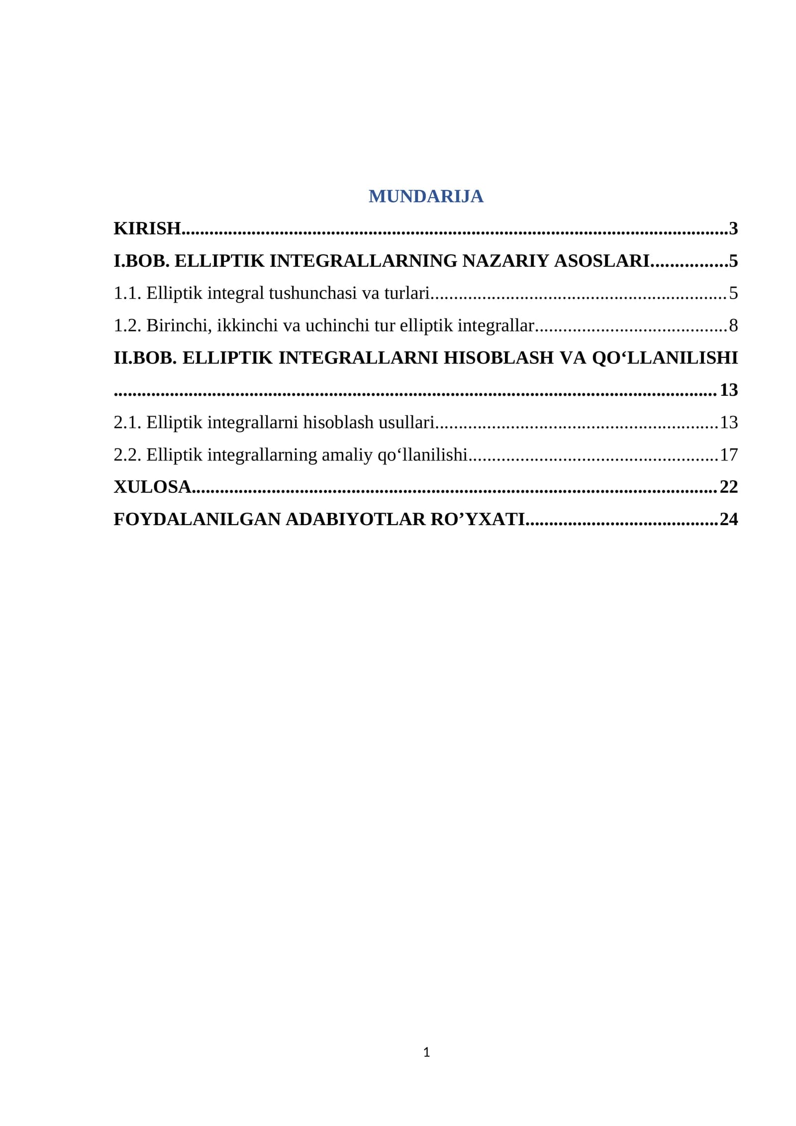 Elliptik integral kurs ishi