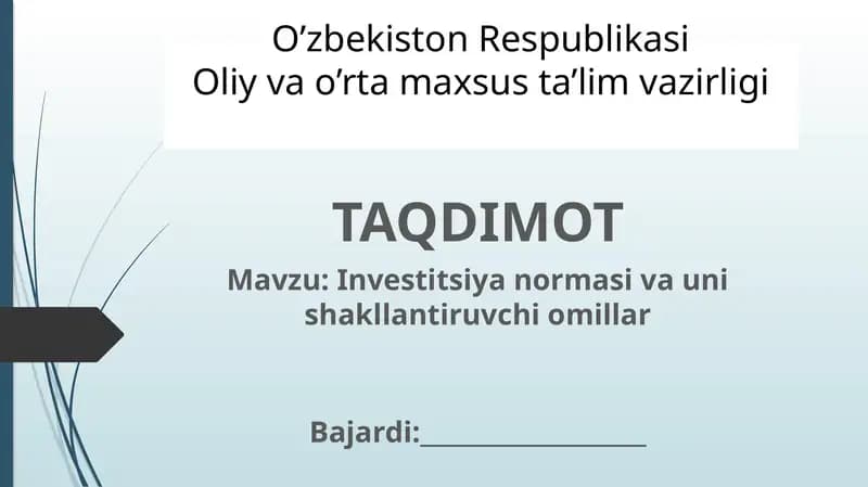 Investitsiya normasi va unshakllantiruvchi mamlar