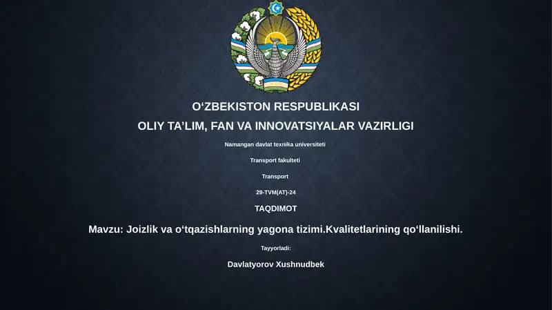 Joizlik va o‘tqazishlarning yagona tizimi.Kvalitetlarining qo‘llanilishi