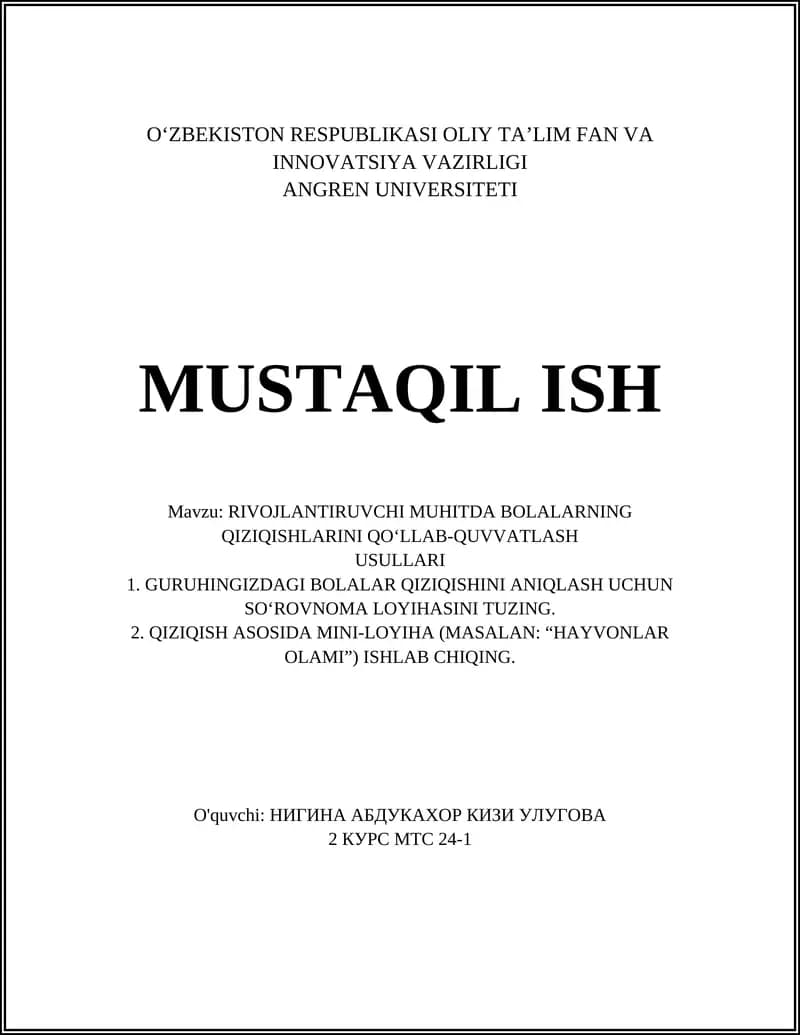 RIVOJLANTIRUVCHI MUHITDA BOLALARNING QIZIQISHLARINI QO‘LLAB-QUVVATLASH USULLARI