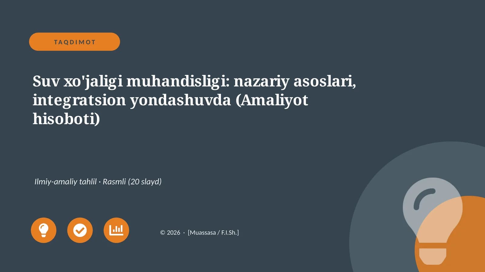 Suv xo'jaligi muhandisligi: nazariy asoslari, integratsion yondashuvda (Amaliyot hisoboti)