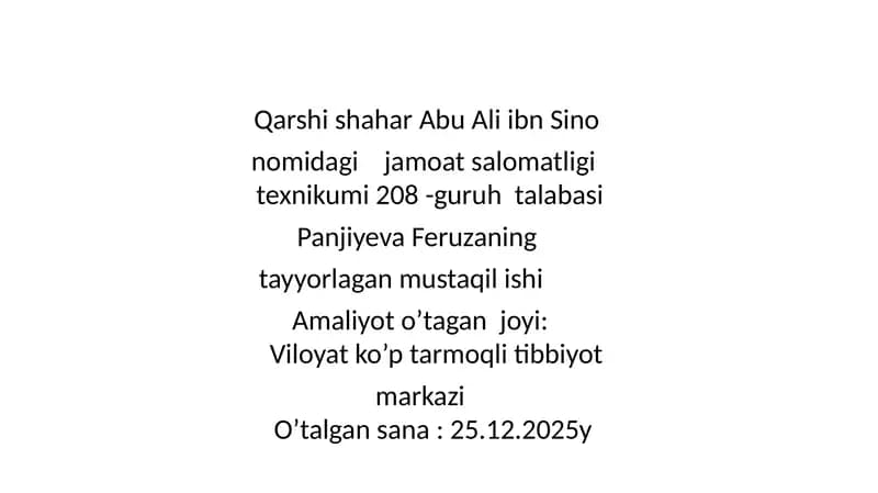 Abu Ali ibn Sino nomidagi jamoat salomatligitexnikumi 208 -guruh talabasi