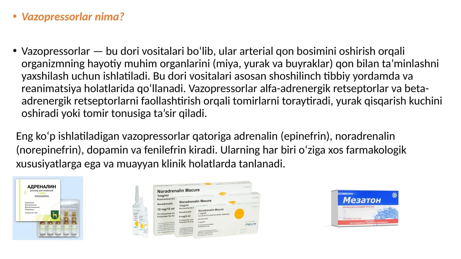 Vazopressorlarni tez tibbiy yordamida ishlatilishi