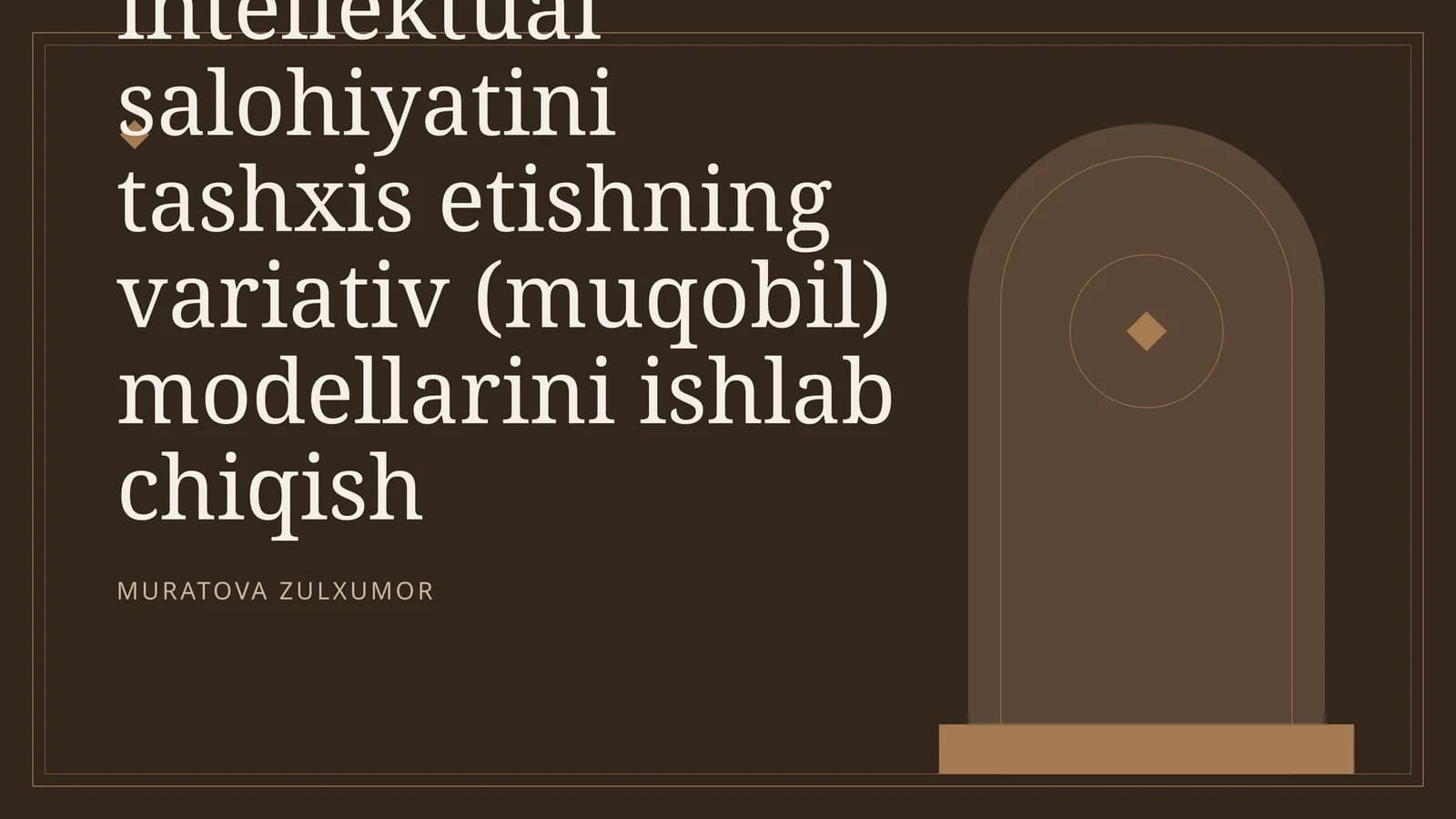 [Kichik maktab yoshidagi o’quvchilarning bilish faolligi va intellektual salohiyatini tashxis etishning variativ (muqobil) modellarini ishlab chiqish]