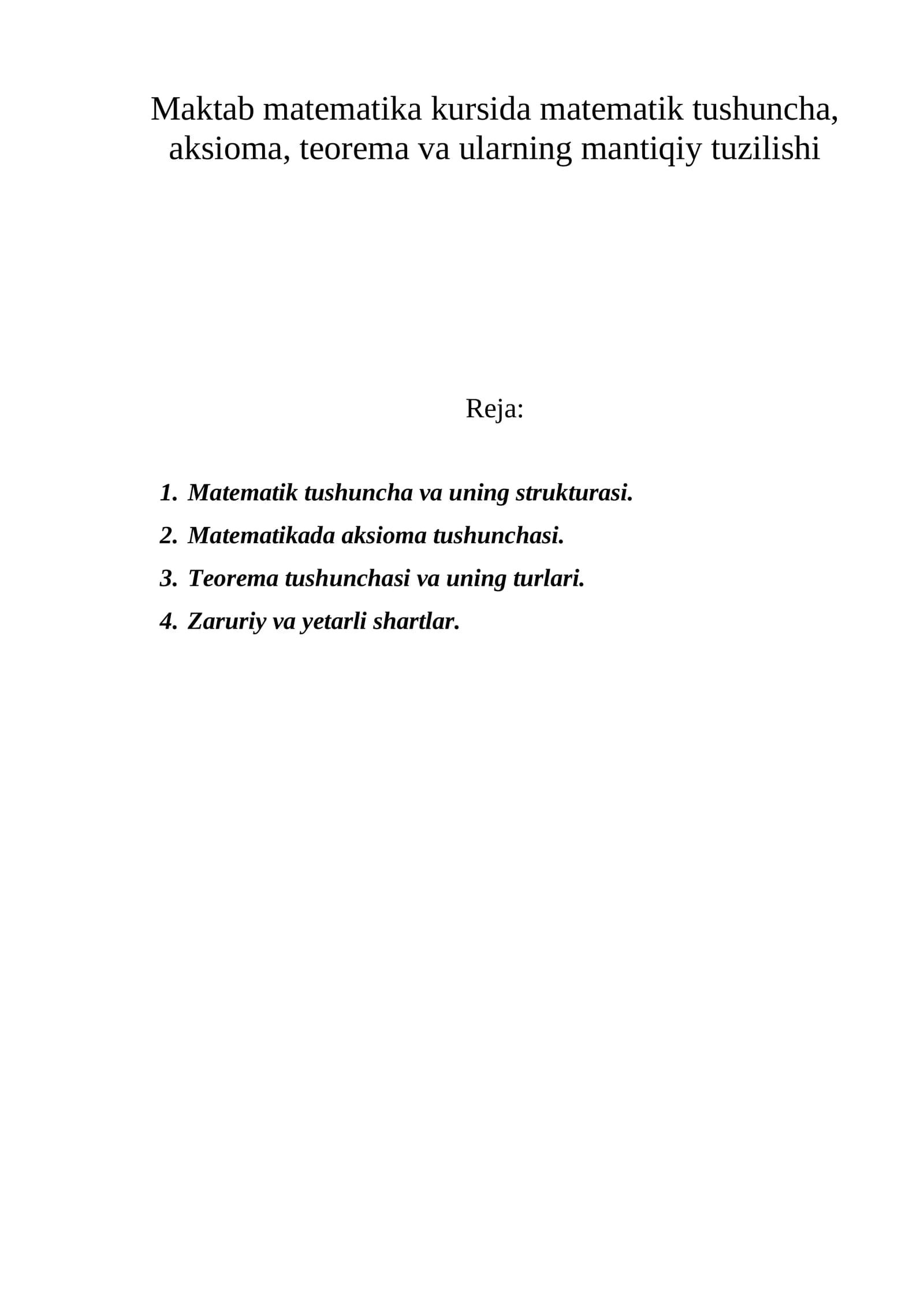 Matematika kursi: Matematik tushuncha, aksioma, teorema