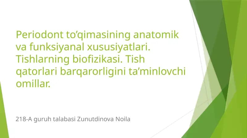 Periodontto’qimasi anatomik va funksiyonal xususiyatlari
