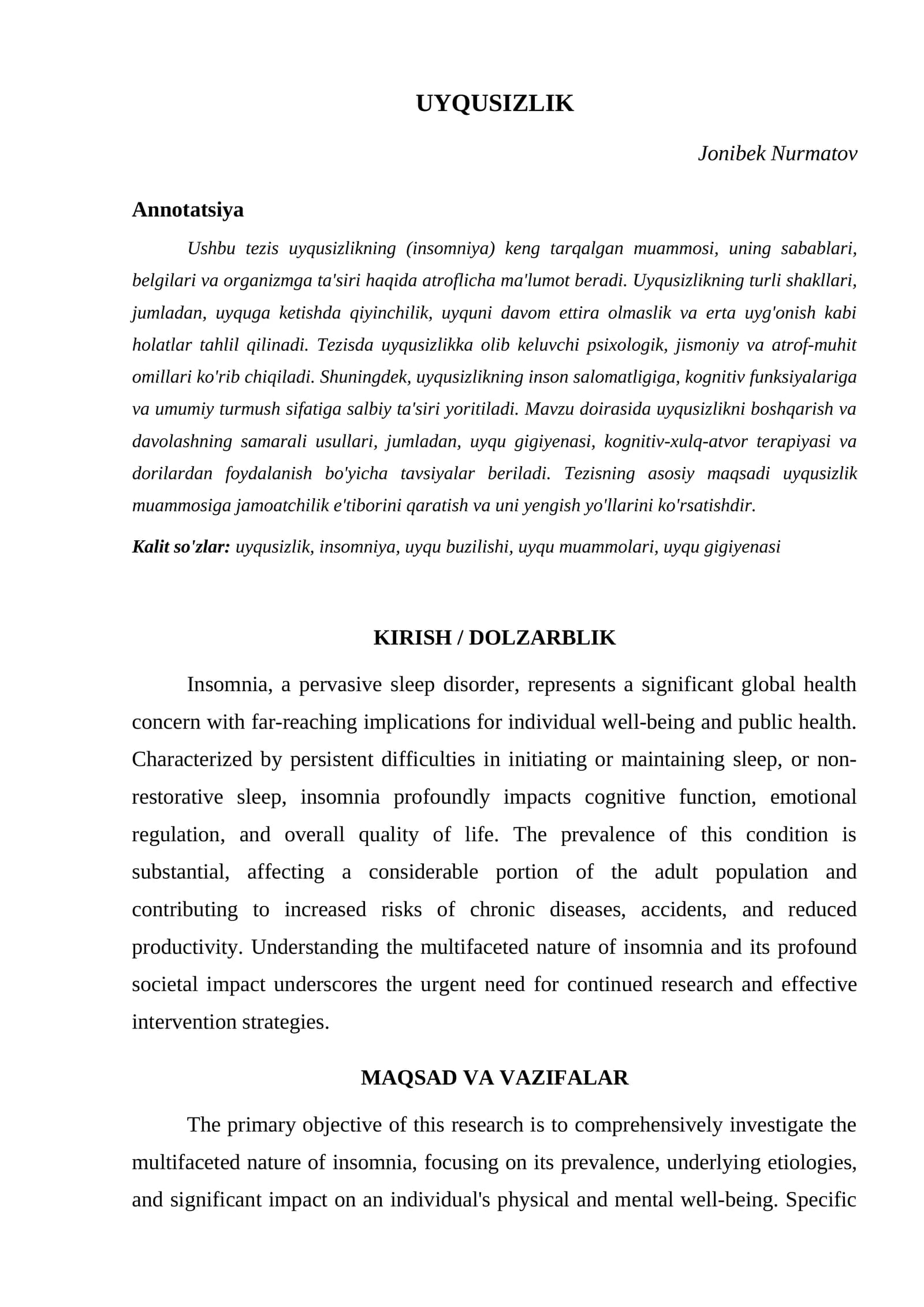 UYQUSIZLIK