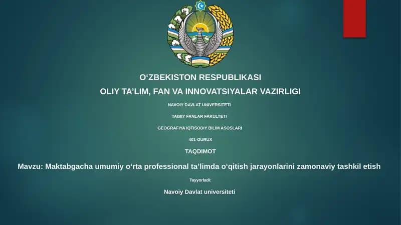 Maktabgacha umumiy oʻrta professional taʼlimda oʻqitish jarayonlarini zamonaviy tashkil etish