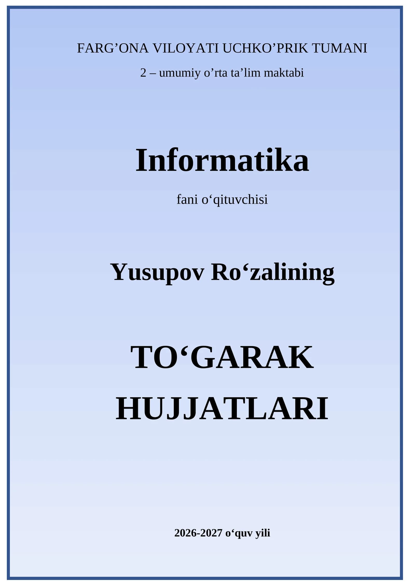 68 SOATLIK TO'GARAK DASTURI