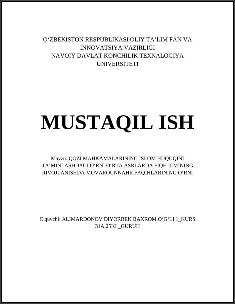 Qozi Mahkamalarining Isloq huquqini ta'minlashdagi o'rni