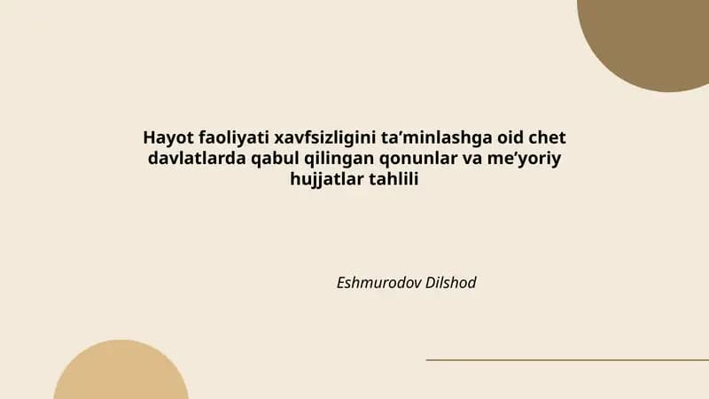 Chet davlatlarda xavfsizlik qonunlari va standartlari