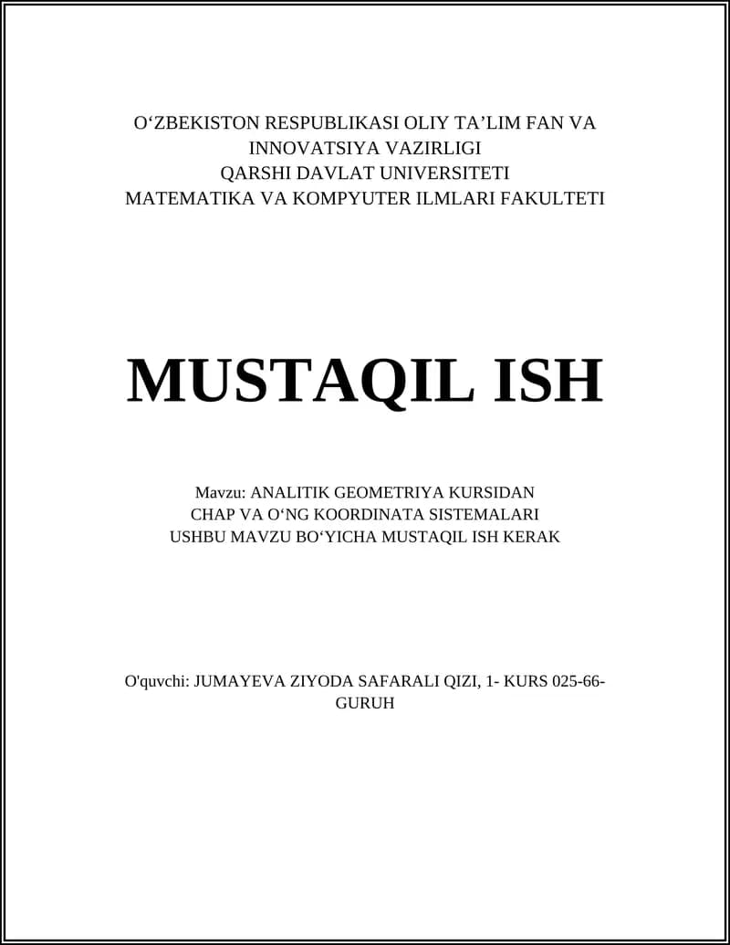 ANALITIK GEOMETRIYA KURSIDAN CHAP VA OʻNG KOORDINATA SISTEMALARI