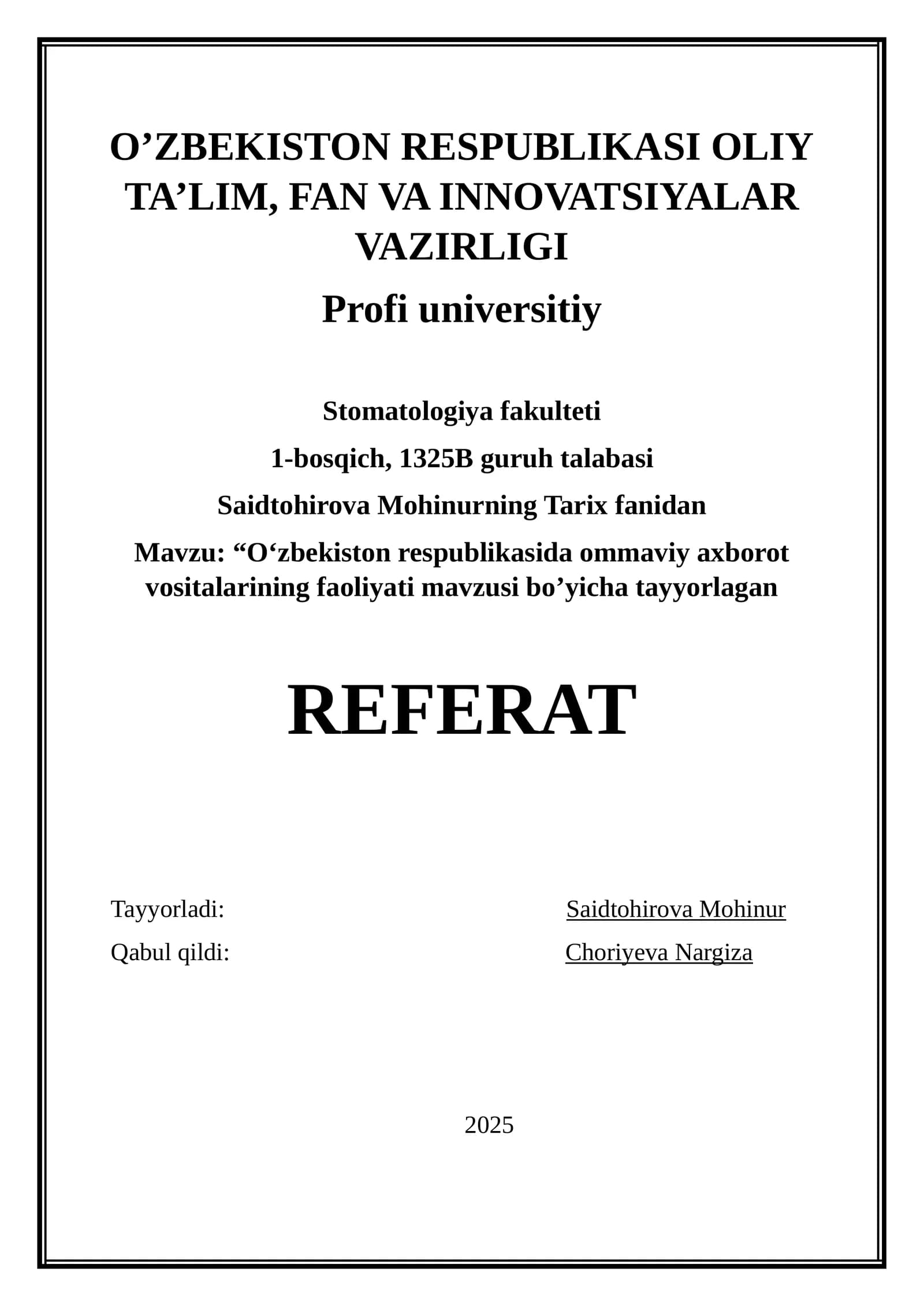 O'zbekiston Respublikasida Ommaviy Axorot Vositalarining Faoliyati